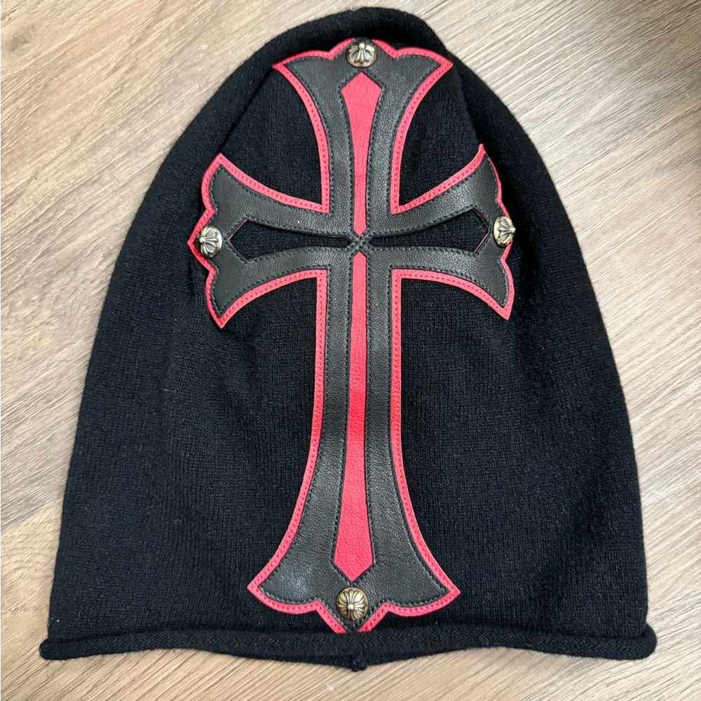 Chrome Hearts Black and Red Cross Beanie